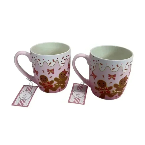 Peppermint & Pine Christmas Gingerbread Cookies Pink Gold Soft Touch Mug Cup Set - Picture 2 of 4